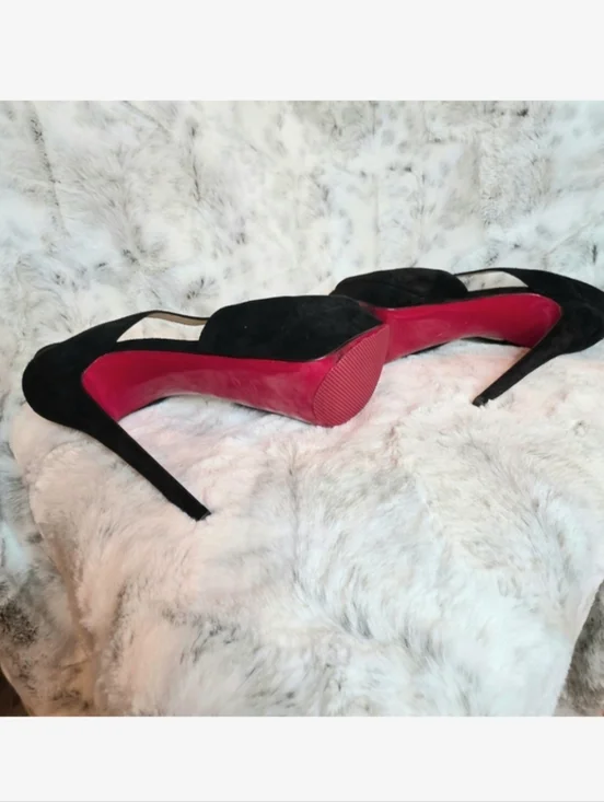 Christian Louboutin Black Suede Strappy Peep-Toe Platform Heels EU 38.5 / US 8 - Picture 8 of 11